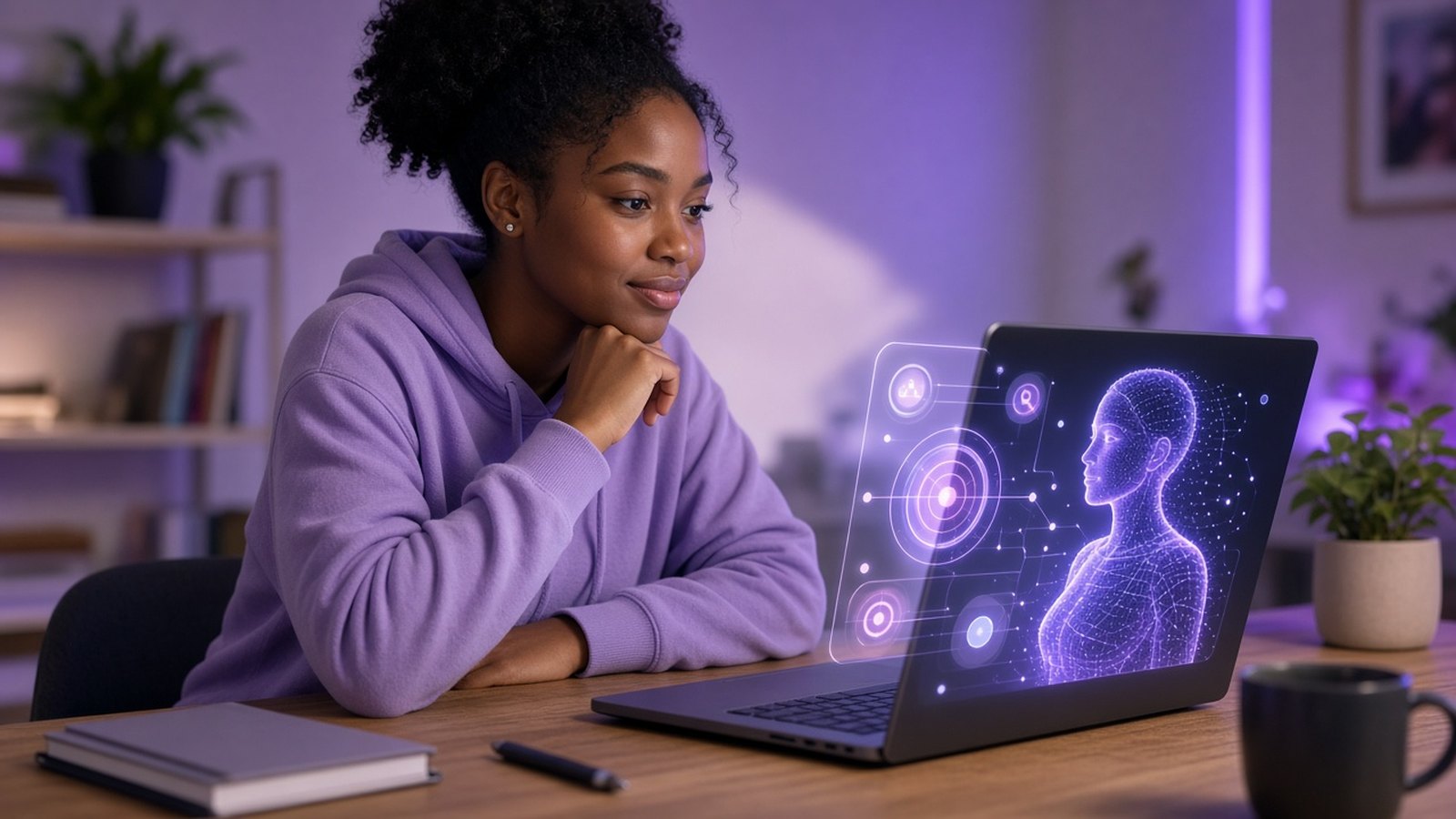Student learning with an AI tutoring laptop screen